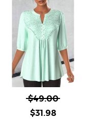 Light Green Lace Split Neck Blouse