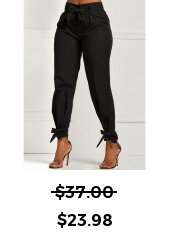 Belted Black Elastic Mid Waisted Pants