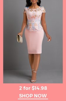 Square Neck Lace Light Pink Bodycon Dress