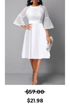 Three Quarter Length Sleeve Mesh White Round Neck Dress