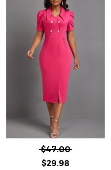 Button Hot Pink Short Sleeve Bodycon Dress