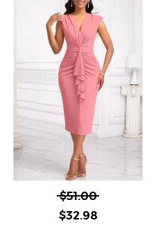 Ruffle Pink Short Sleeve V Neck Bodycon Dress