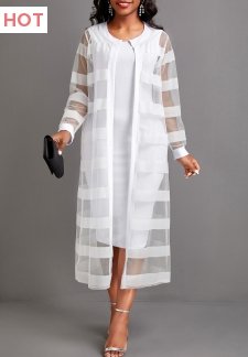 Two Piece White Long Sleeve Dress and Cardigan