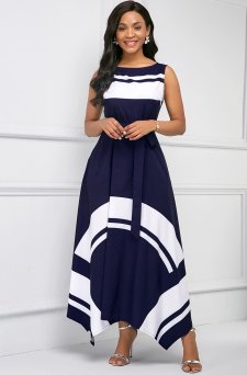 Asymmetric Hem Sleeveless Printed Maxi Dress