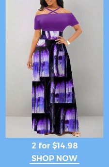 Ombre Criss Cross Purple Off Shoulder Maxi Dress