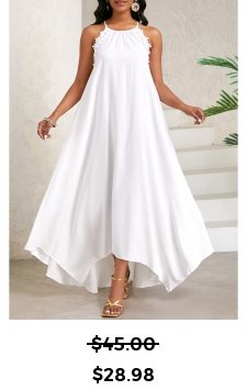 Tie Back Handkerchief Hem White Beach Dress