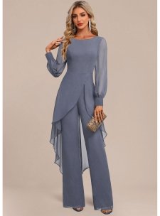 Dusty Blue Long Patchwork Scoop Neck Jumpsuit