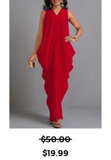 Red O Shape V Neck Split Maxi Dress