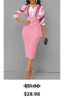 Geometric Print Asymmetry Light Pink 3/4 Sleeve Dress