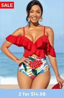 Flounce Spaghetti Strap High Waisted Bikini Set