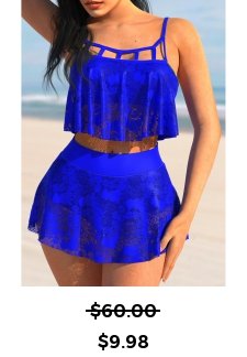 High Waisted Hollow Out Royal Blue Lace Bikini Set