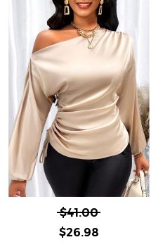 Asymmetry Champagne 3/4 Sleeve Asymmetrical Neck Blouse