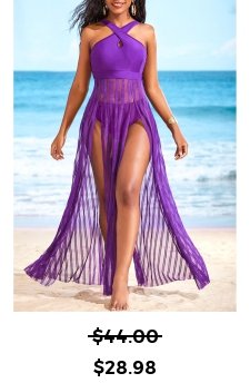 Double Slit Mesh Purple Beach Dress