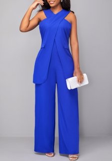 Sleeveless Criss Cross Royal Blue Jumpsuit