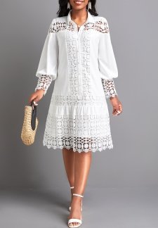 Lace White Shirt Collar Patchwork Dress