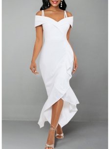 Strappy Cold Shoulder White Short Sleeve Dress