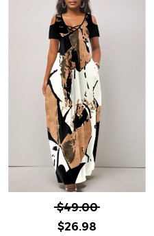 Graffiti Print Breathable Light Camel Maxi O Shape Dress