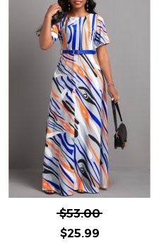 Geometric Print Zipper Multi Color Maxi Dress