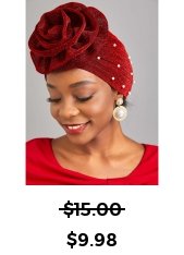 Pearl Wine Red Flower Desin Turban Hat