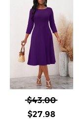 Purple 3/4 Sleeve Round Neck Dress