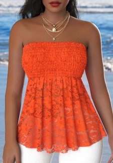 Lace Orange Sleeveless Bandeau Tank Top