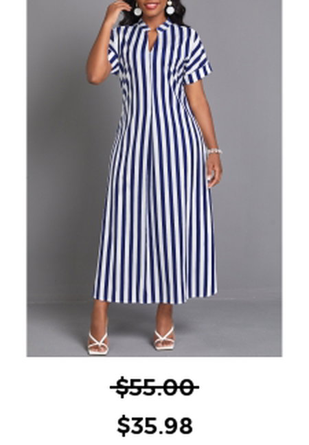 Striped Split Navy Maxi Shift Dress