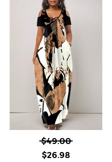 Graffiti Print Breathable Light Camel Maxi O Shape Dress