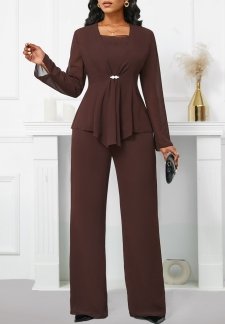 Hot Drilling Dark Coffee Long Sleeveless Jumpsuit and Cardigan