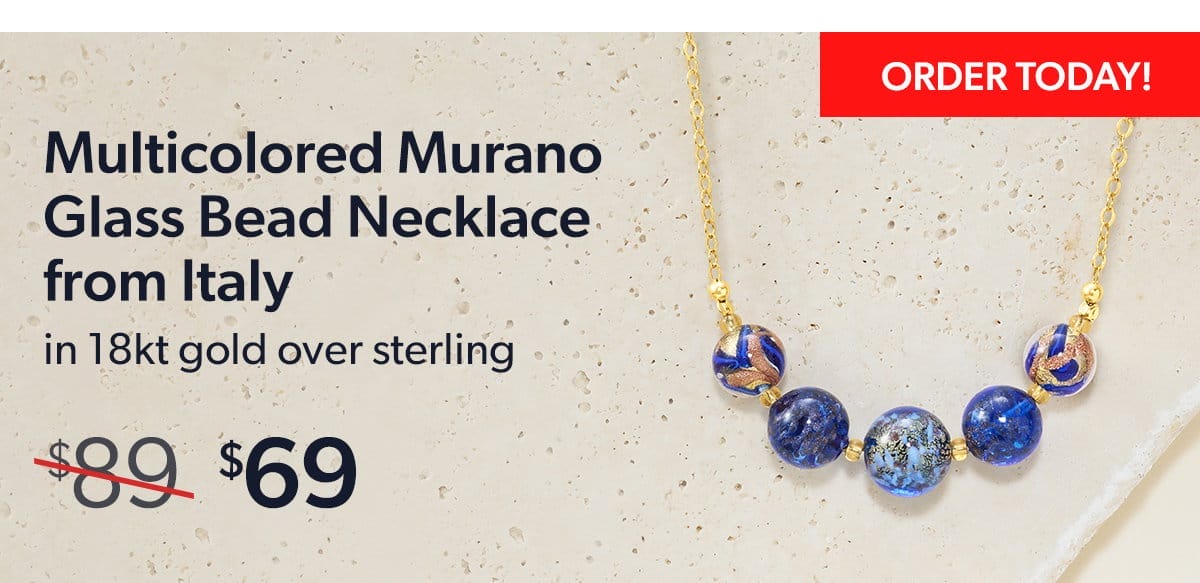 Multicolored Murano Glass Bead Necklace From Italy. \\$69