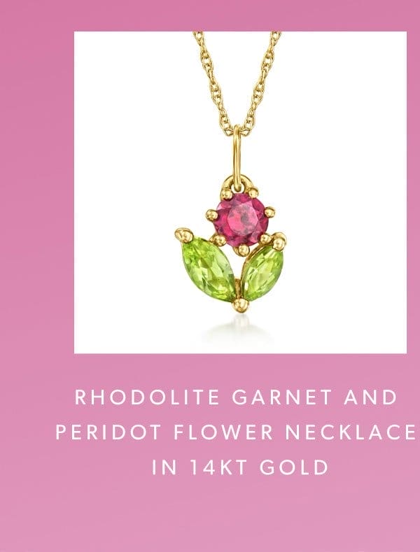 Rhodolite Garnet and Peridot Flower Necklace in 14kt Gold