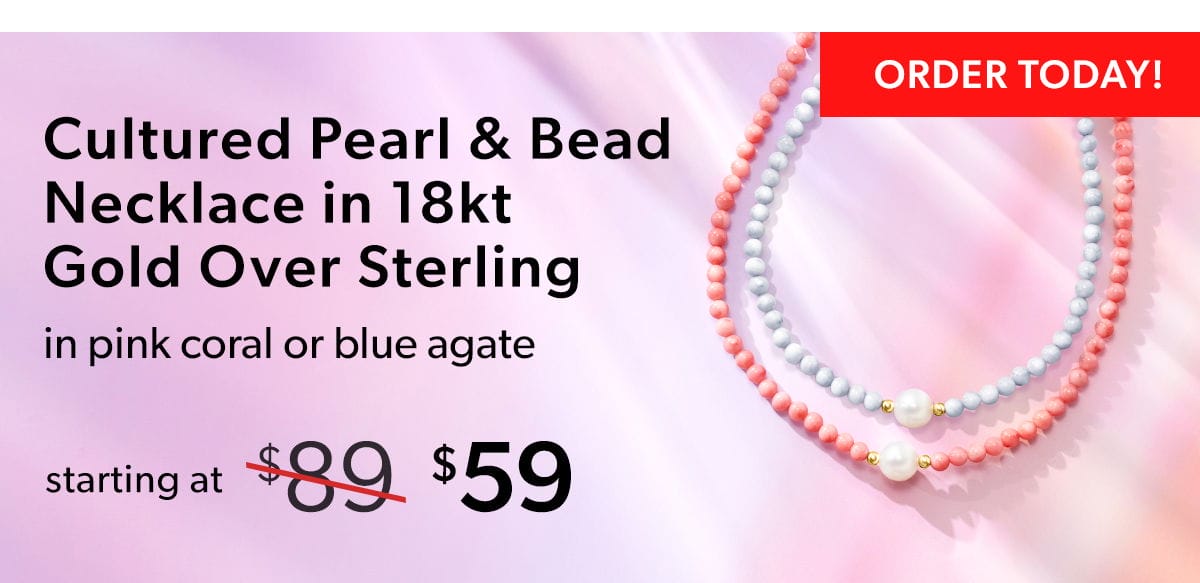 Cultured Pearl & Be3ad Necklace in 18kt Gold Over Sterling