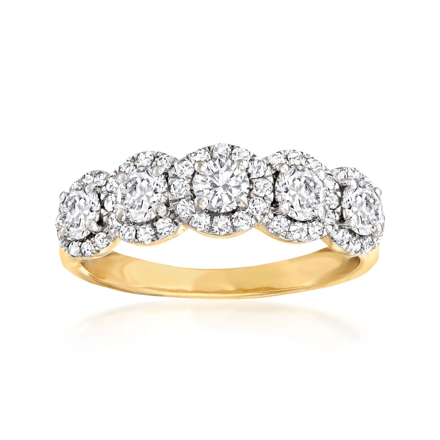 1.00 ct. t.w. Diamond Five-Stone Halo Ring in 14kt Yellow Gold. Size 5