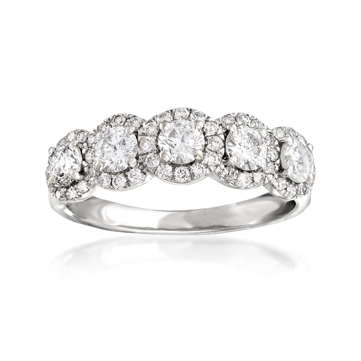 1.00 ct. t.w. Diamond Five-Stone Halo Ring in 14kt White Gold. Size 7