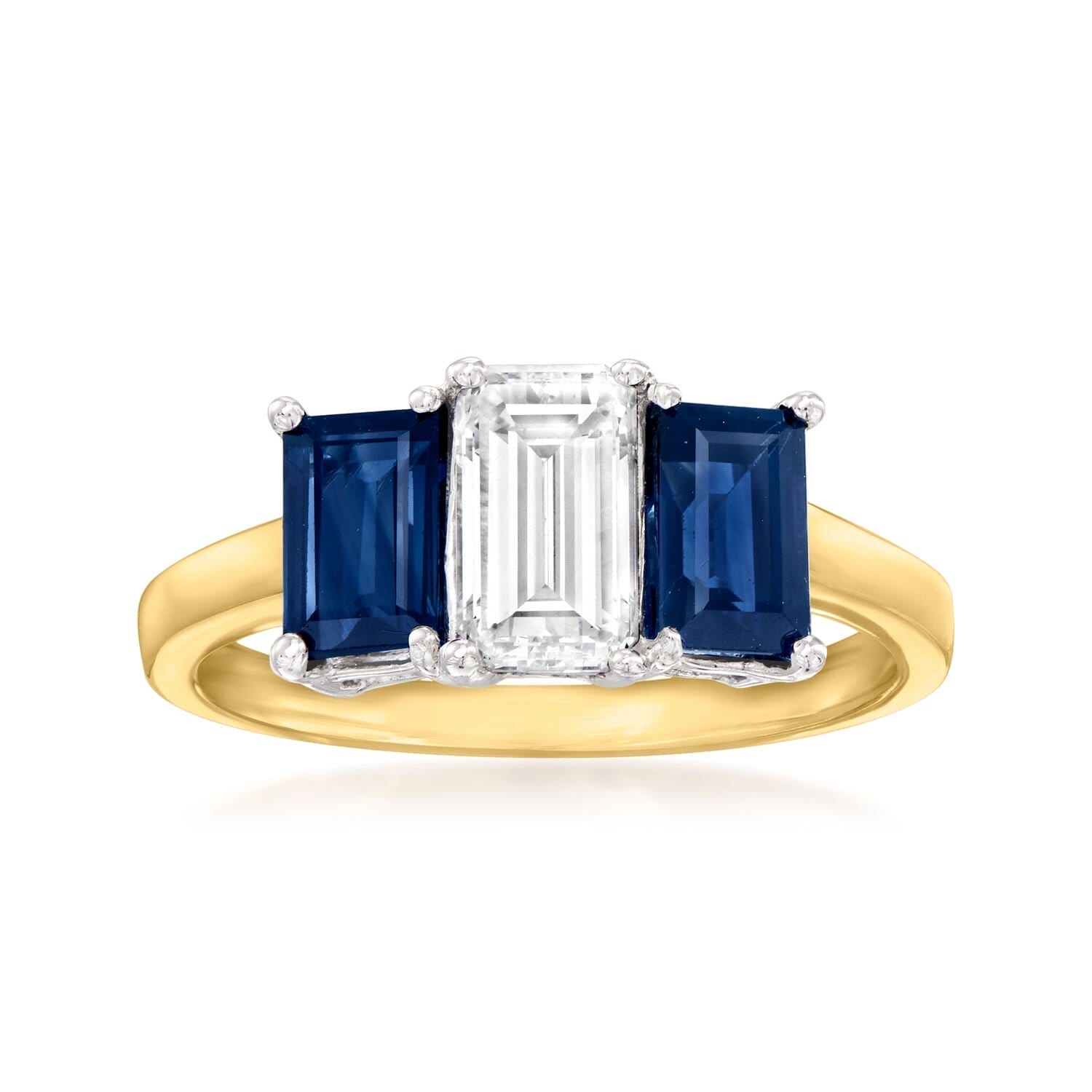 .92ct Certified Diamond, 1.50ct t.w. Sapphire Three-Stone Ring Size 5