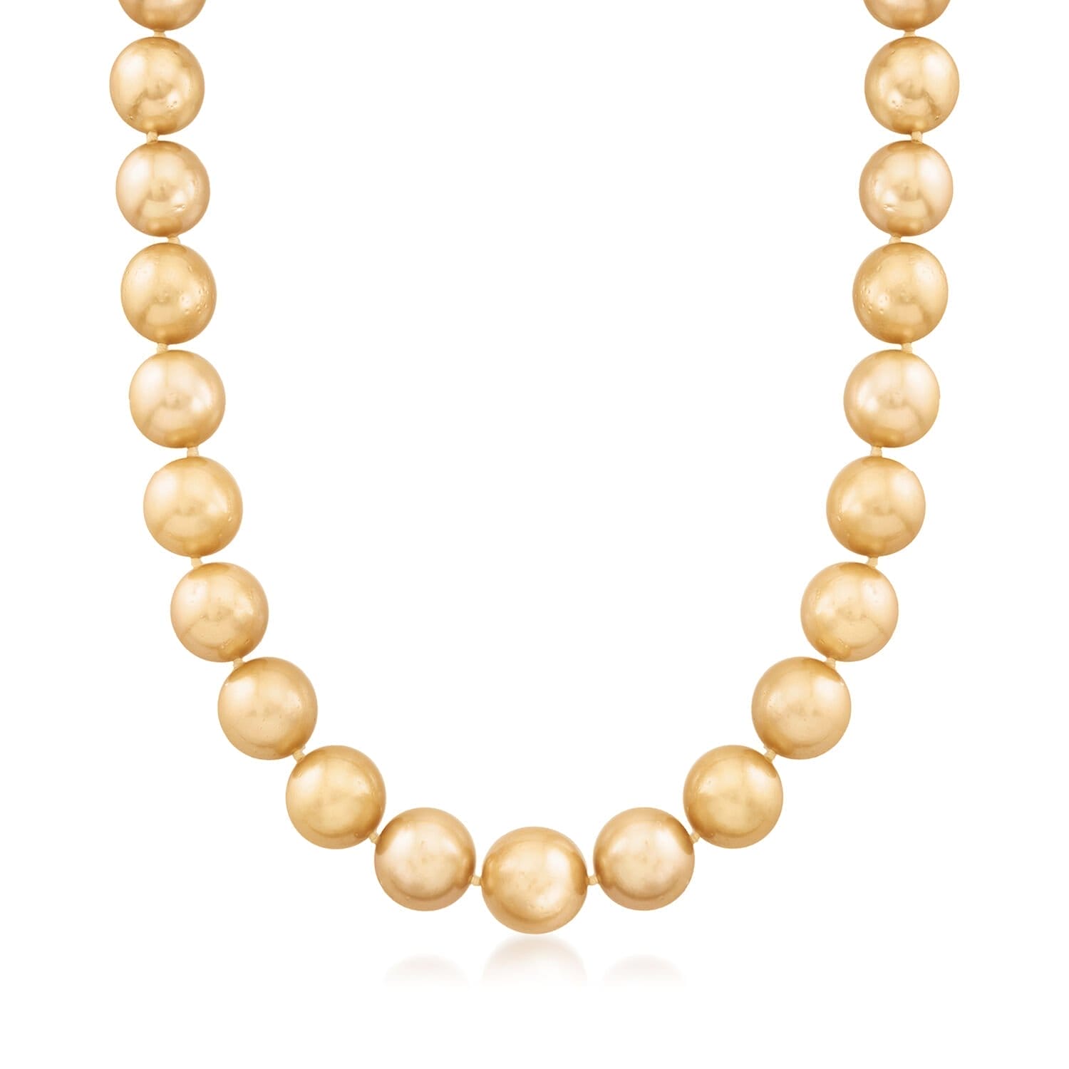 10-14mm Golden Cultured South Sea Pearl Necklace, Gold. 18"