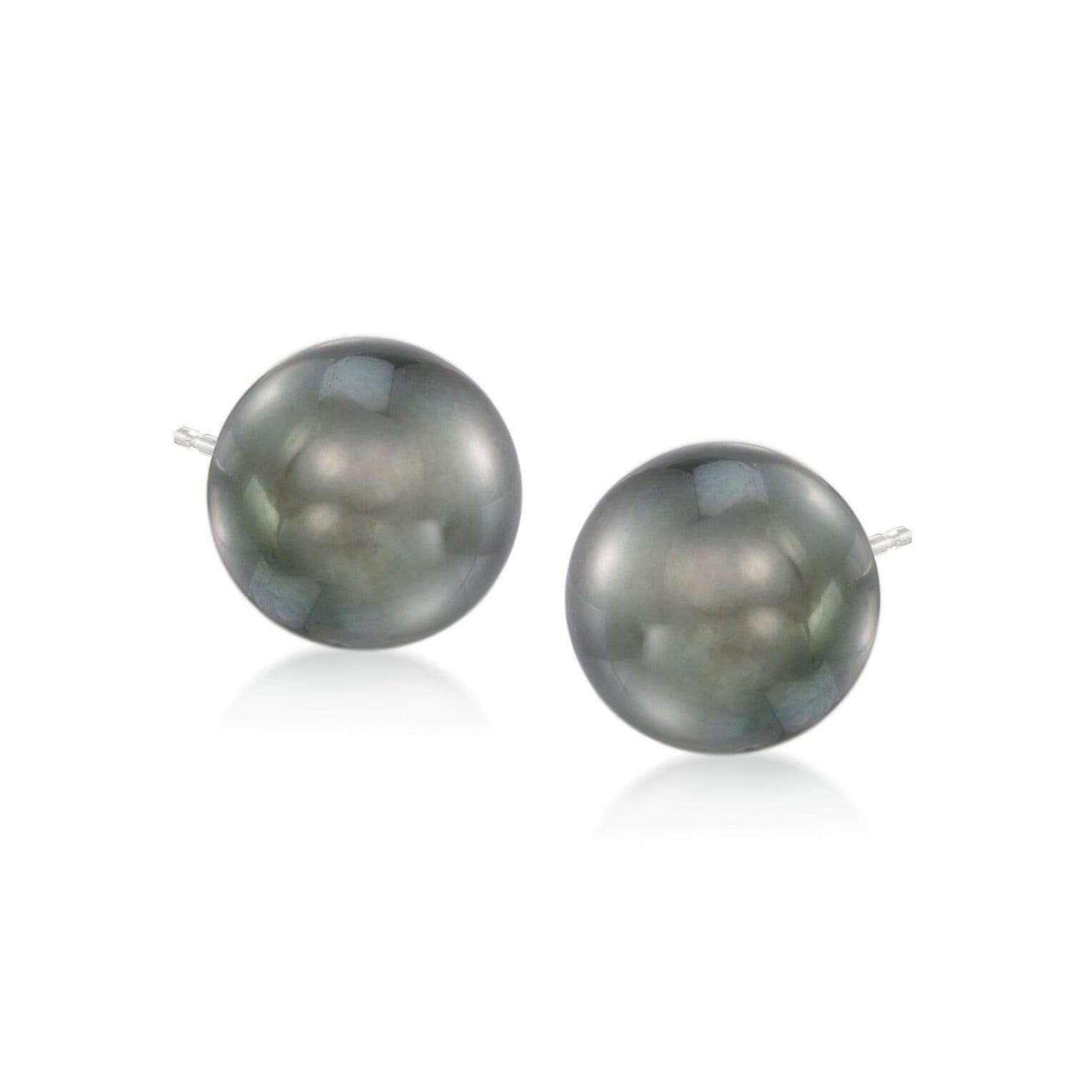 11-12mm Black Cultured Tahitian Pearl Earrings in 14kt White Gold