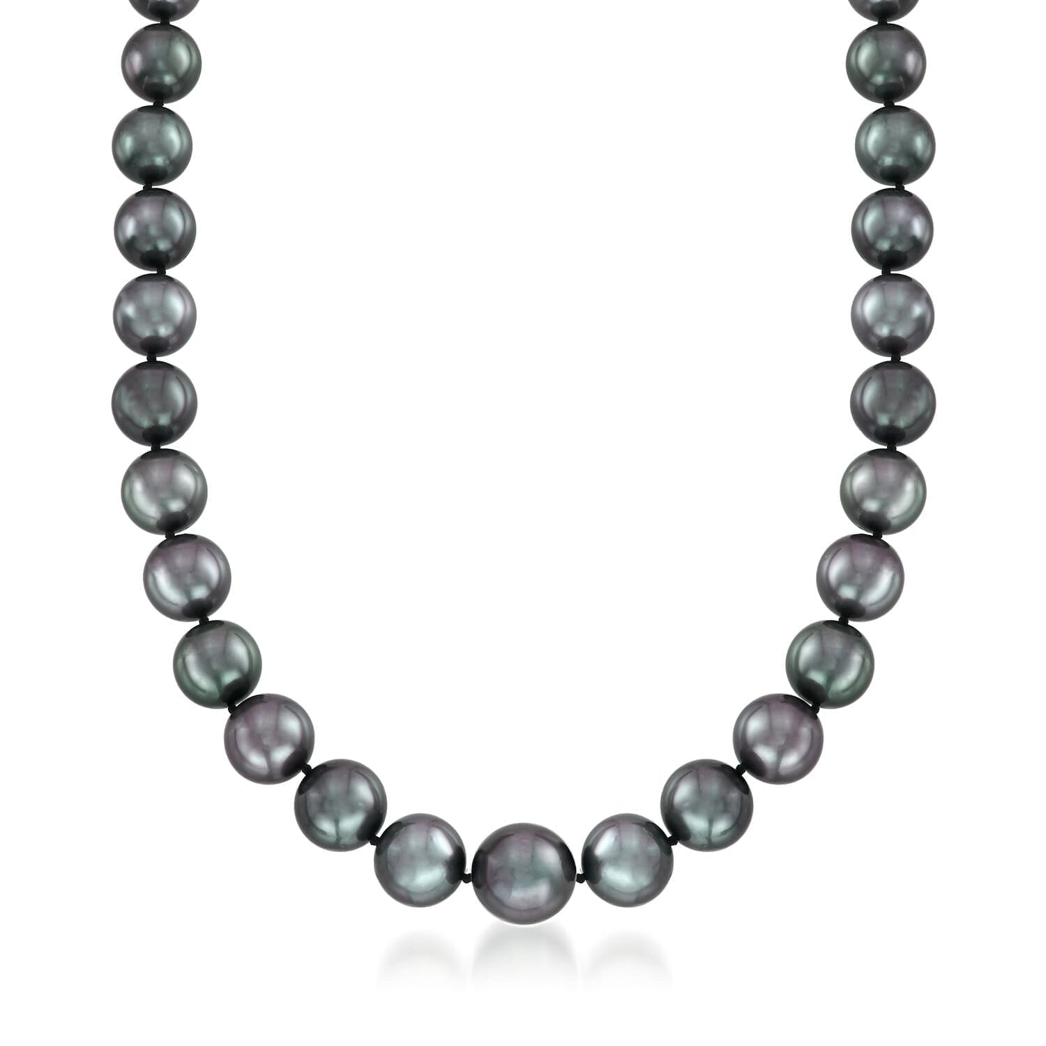 10-13mm Black Cultured Tahitian Pearl Necklace, 14kt White Gold. 18"