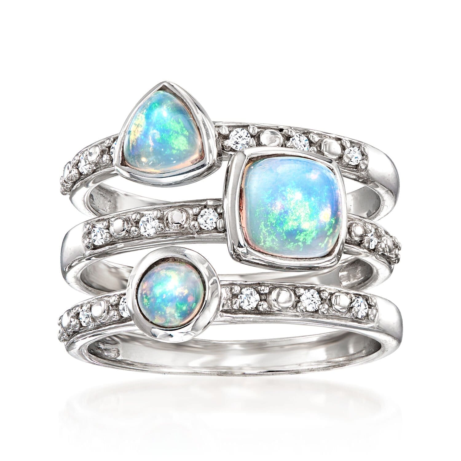 Opal, 22ct t.w. Diamond Jewelry Set: Three Stackable Rings. Size 6