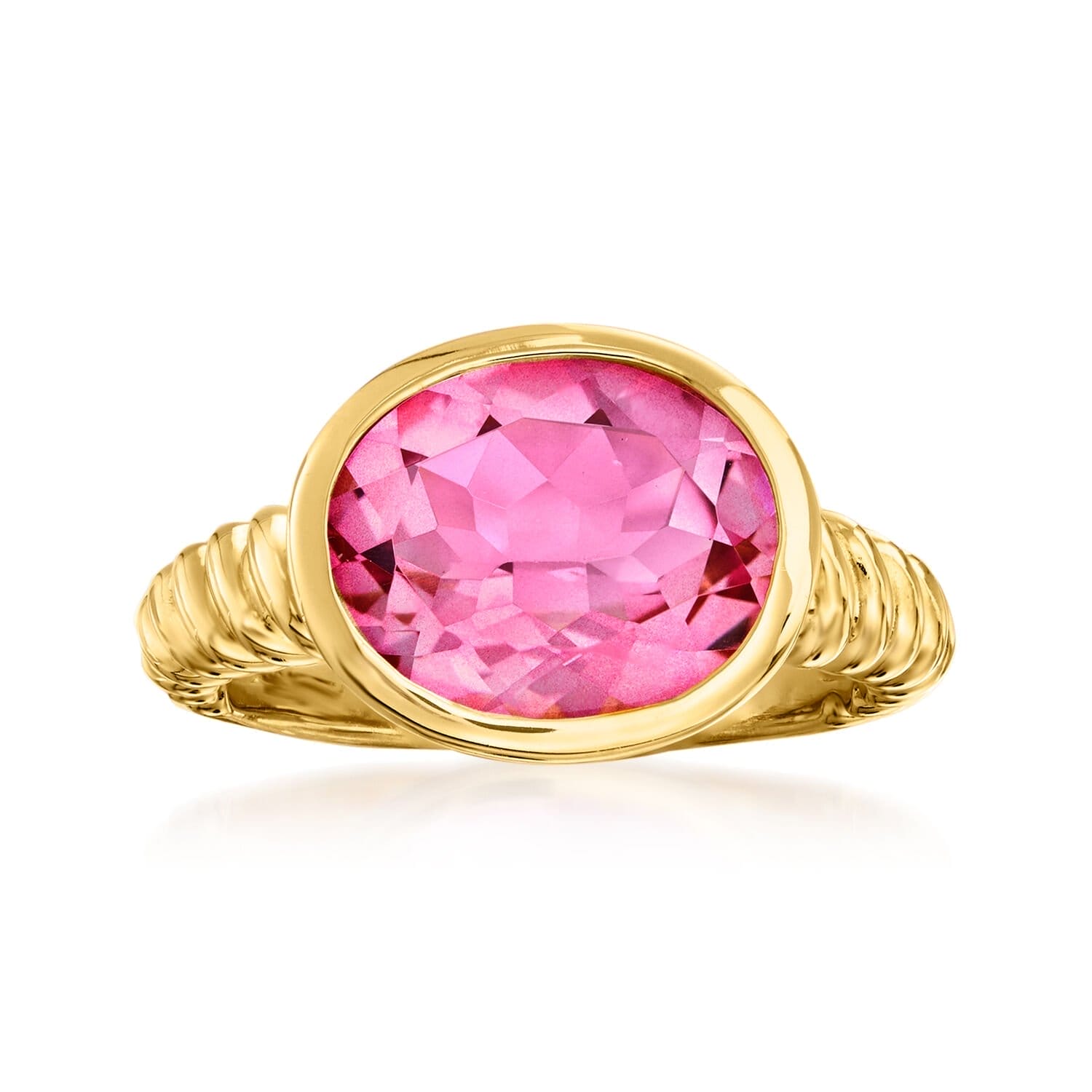 6.30 Carat Pink Topaz Ring in 18kt Gold Over Sterling. Size 9