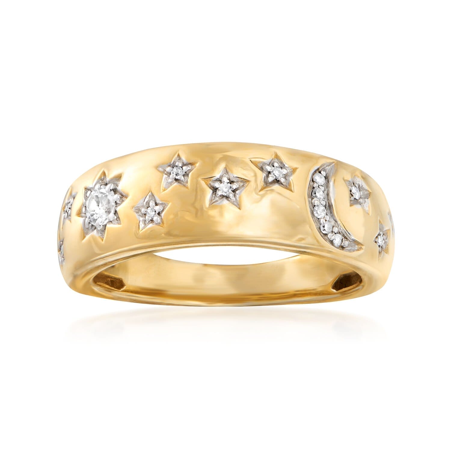 .15ct t.w. Diamond Moon, Star Ring in 18kt Gold Over Sterling. Size 7