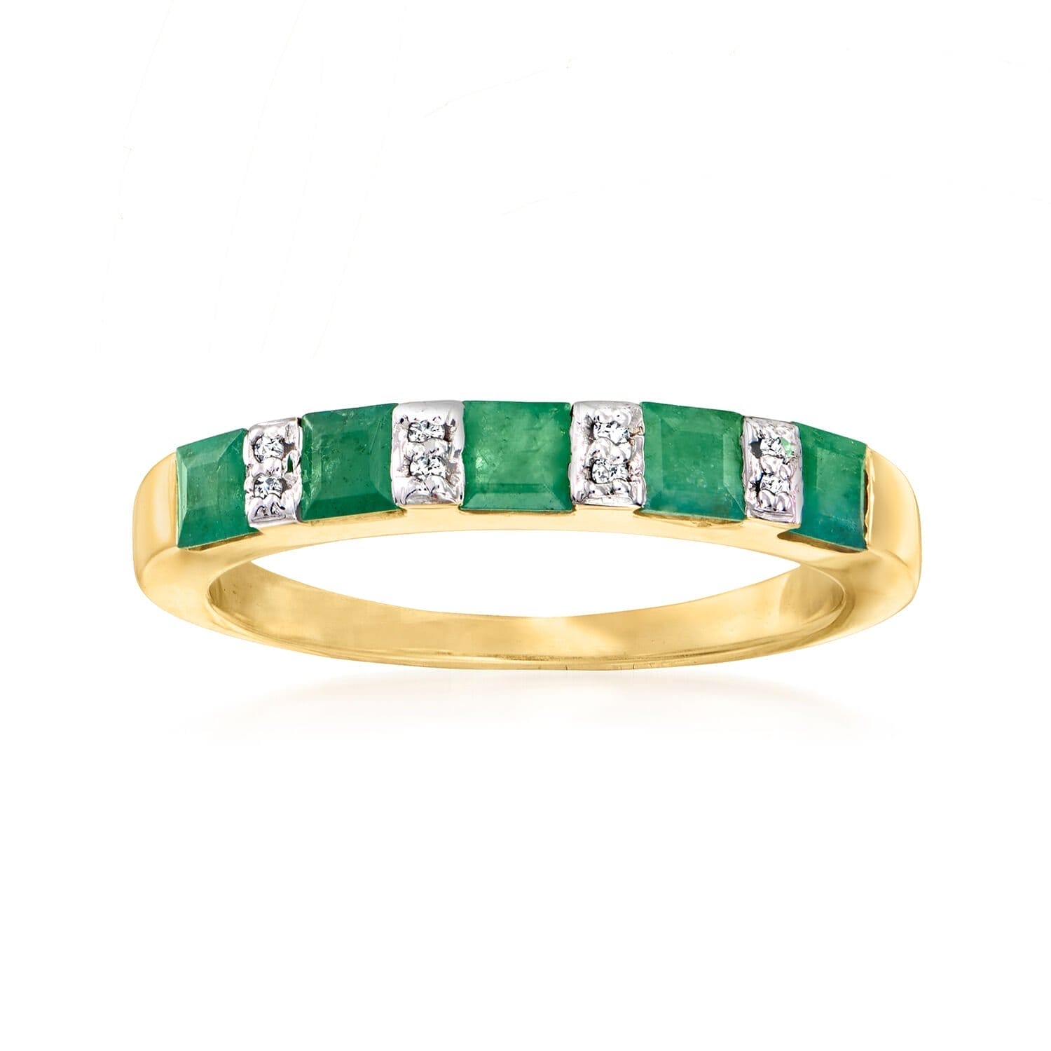 .70ct t.w. Emerald Ring, Diamond Accents in 18kt Yellow Gold Over Sterling. Size 8