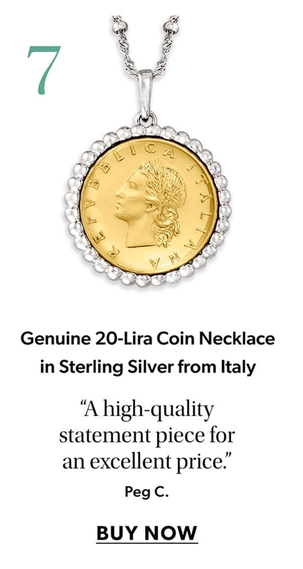 7. Genuine 20-Lira Coin Necklace in Sterling Silver from Italy