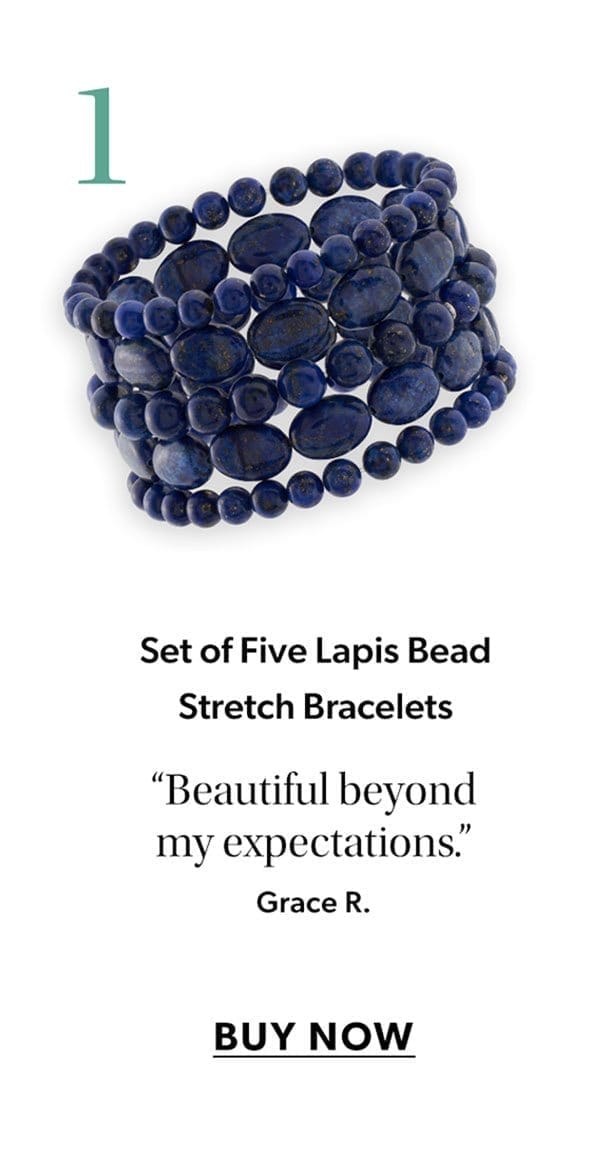 1. Set of Five Lapis Bead Stretch Bracelets