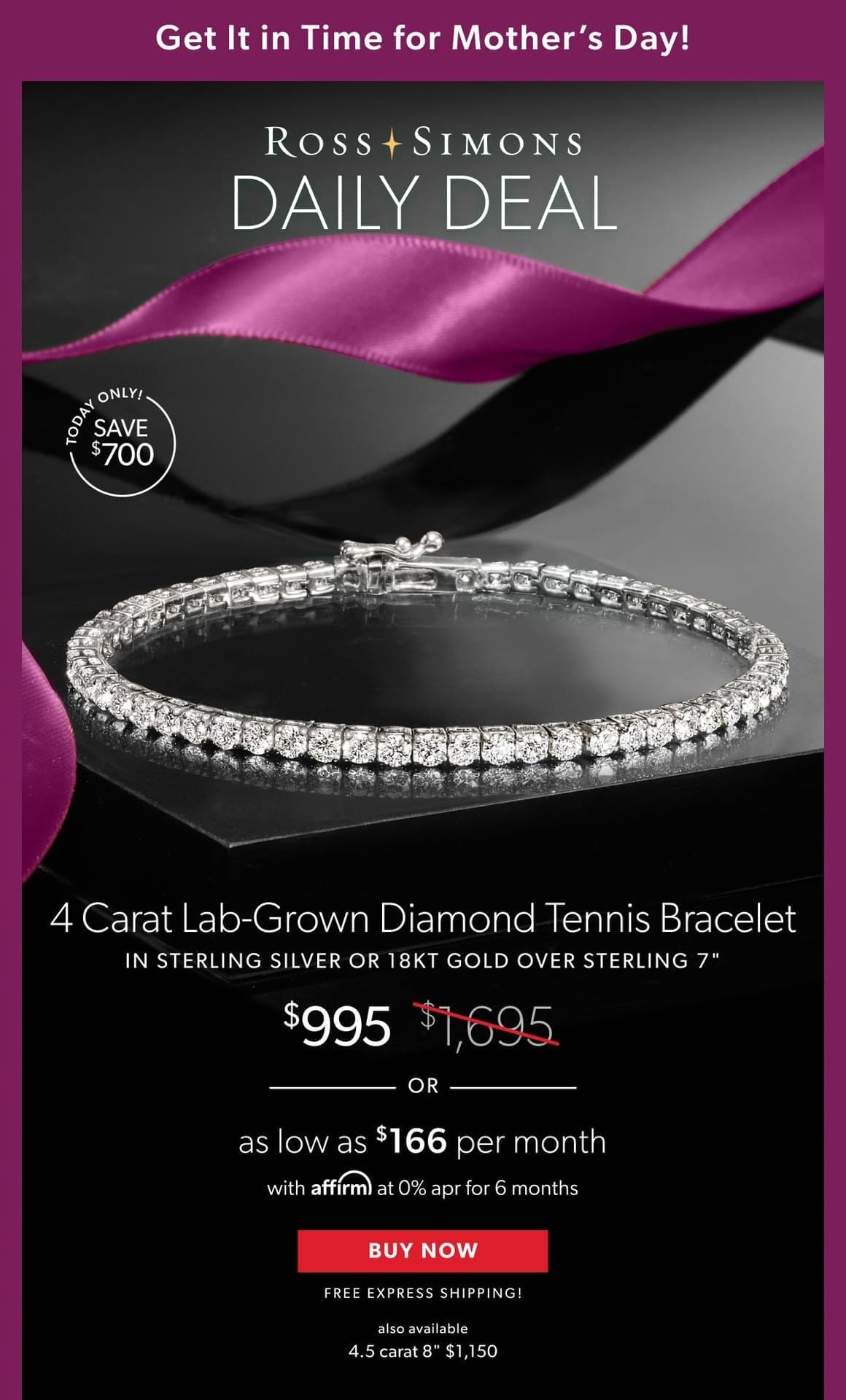 4 Carat Lab-Grown Diamond Tennis Bracelet