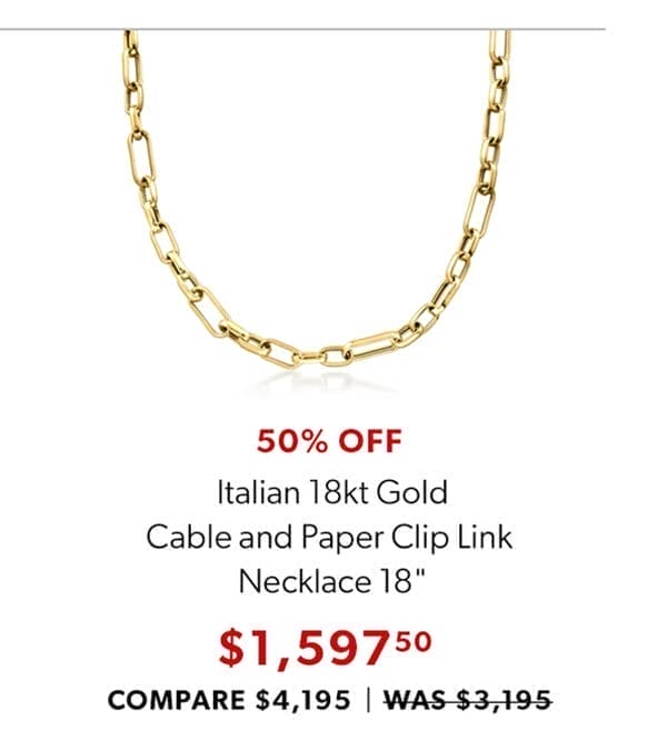 Italian 18kt Gold Cable and Paper Clip Link Necklace