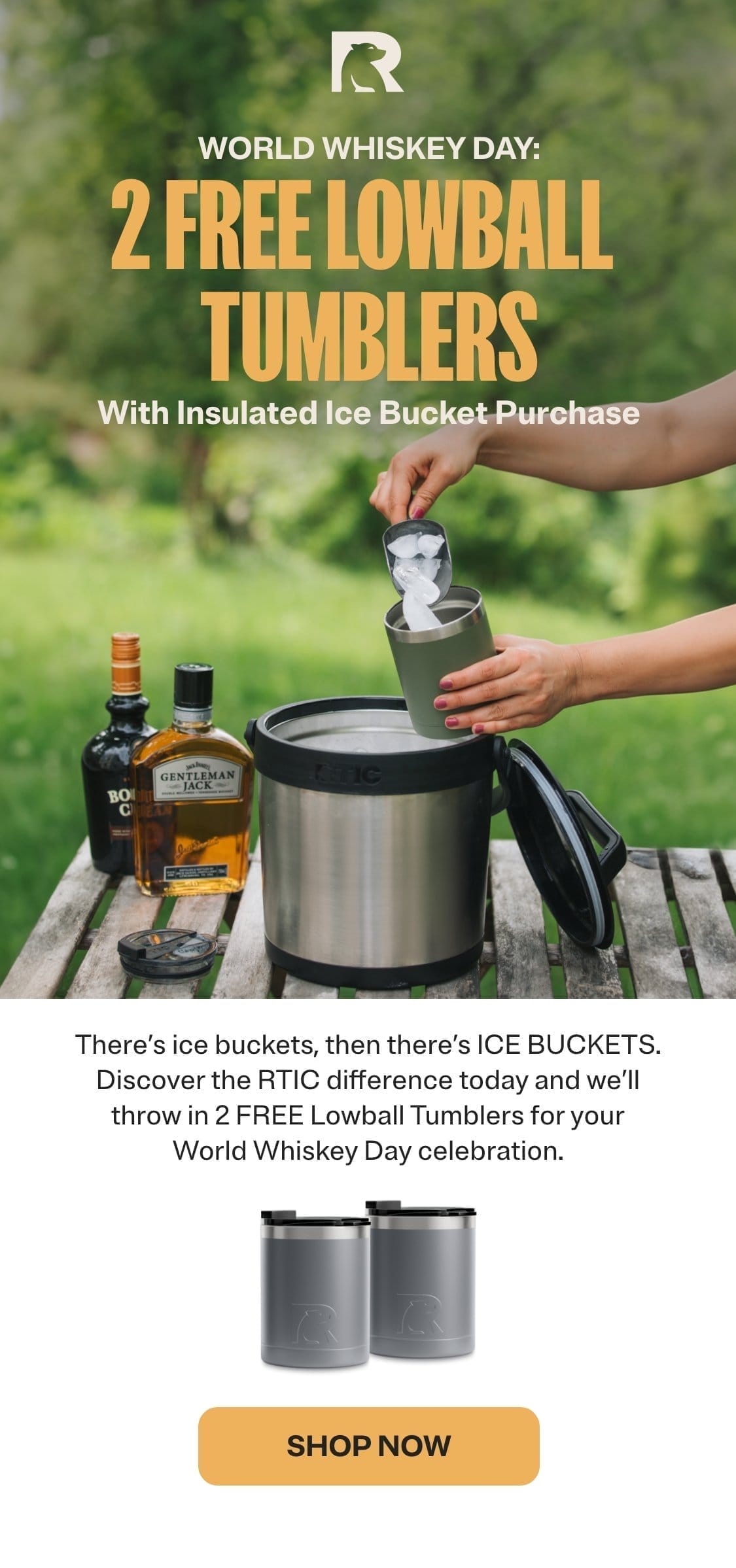 World Whiskey Day: 2 FREE Lowball Tumblers with Insulated Ice Bucket Purchase