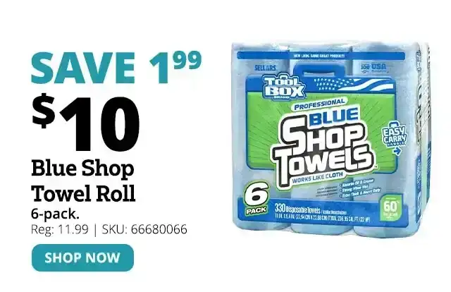 Blue Shop Towel Roll, 6 Pack - 5441602