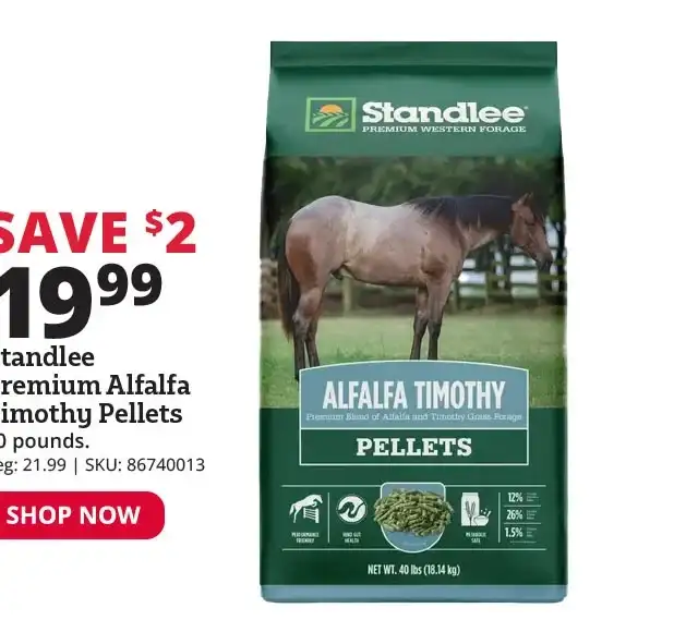 Standlee Premium Alfalfa Timothy Pellets, 40 lb. Bag - 1575-30101-0-0