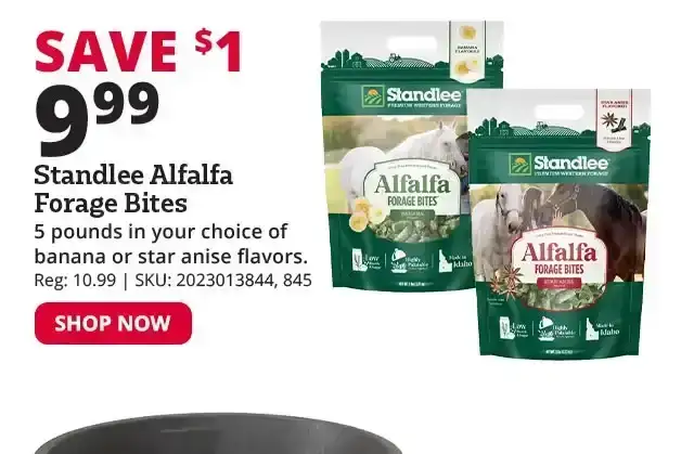 Standlee Alfalfa Forage Bites 5lb Banana or Star Anise Flavor