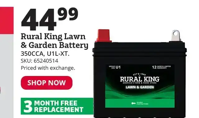 Rural King Lawn and Garden Battery - U1L-XT